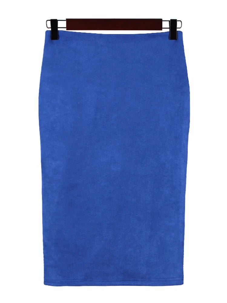 Sexy Multi Color Suede Midi Pencil Skirt Women 2024 Fashion Elastic High Waist Office Lady Bodycon Skirts Saias