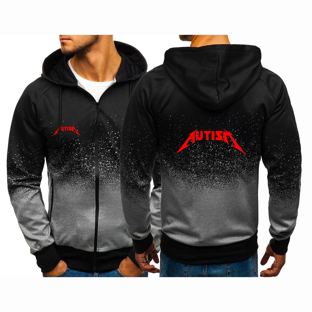 2025 Spring And Autumn Man's Autism Metal Rock Meme Logo Print Loose Leisure Comfortable Zipper Hoodies+Sports Pants Suits