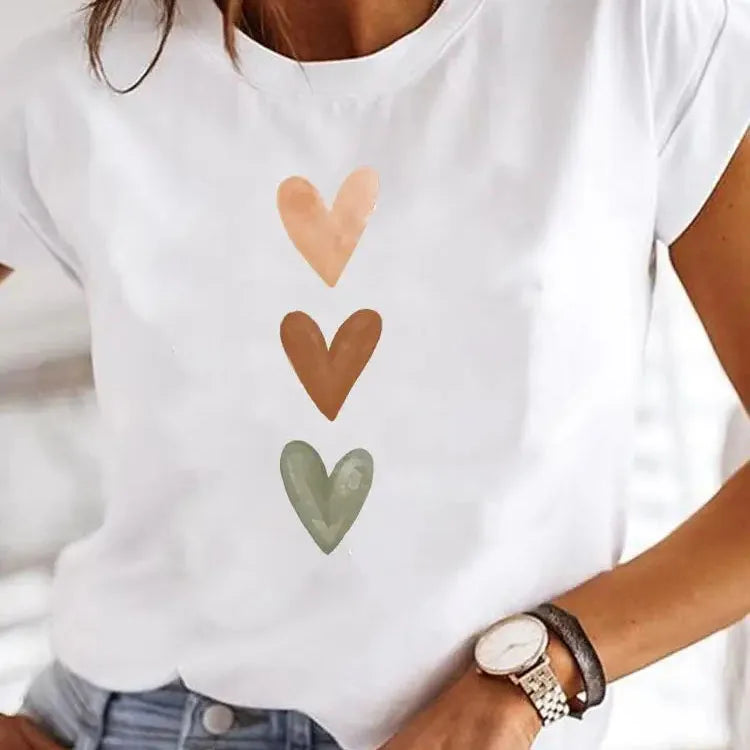 Love Heart imprimă femei tricou de vară fată o gât amuzant y2k tops tee feminin 90 îmbrăcăminte casual