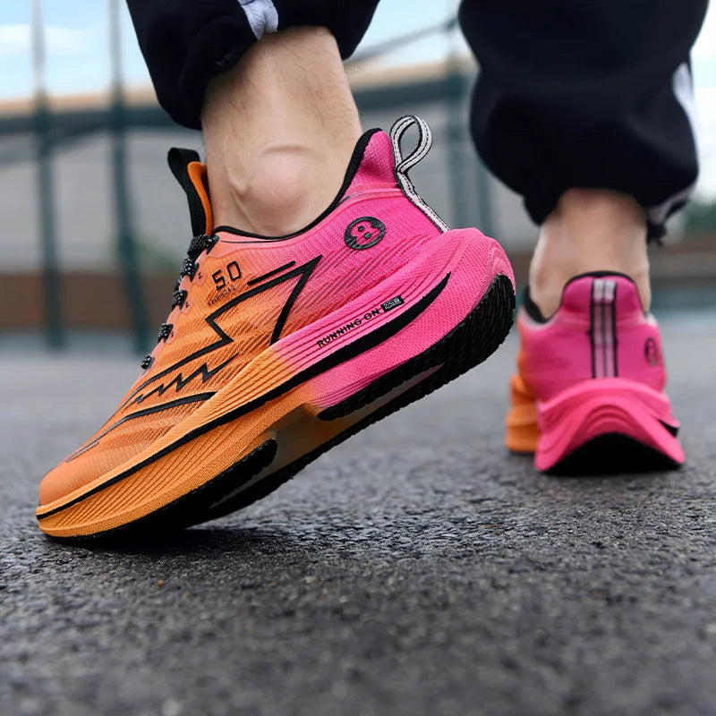 Men's Shoes Carbon Plate Cushioning Road Running Shoes Fashionable Printed Lace Up Tennis Shoes Non-slip Breathable Sports Shoes