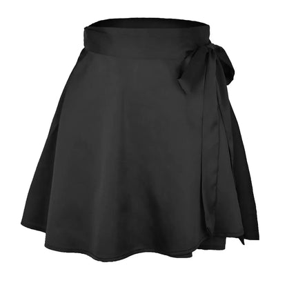 Wrap Green Satin Mini Skirt WomenRuffle Black Vintage Style Korean SilkPink Skirts Short Kawaii Lolita ClothingSummer Beach