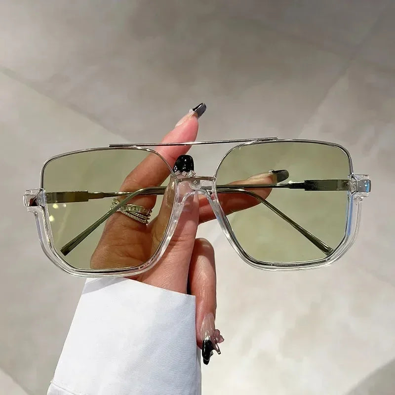 Retro Pilot Metal Sunglasses Fashion Korean Style Women Square Shades Trendy Ins Popular Brand Design UV400 Sun Glasses