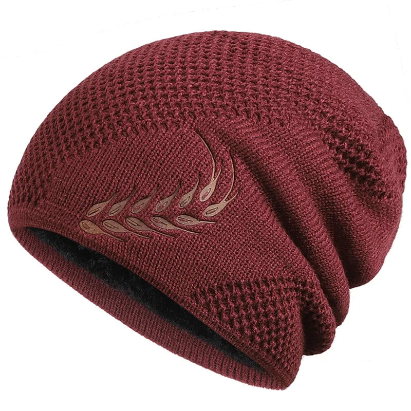 Knit Beanie Winter Hat Thermal Thick Polar Fleece Snow Skull Cap for Men and Women Autumn Hat Plus Velvet Wheat Knitted Hat