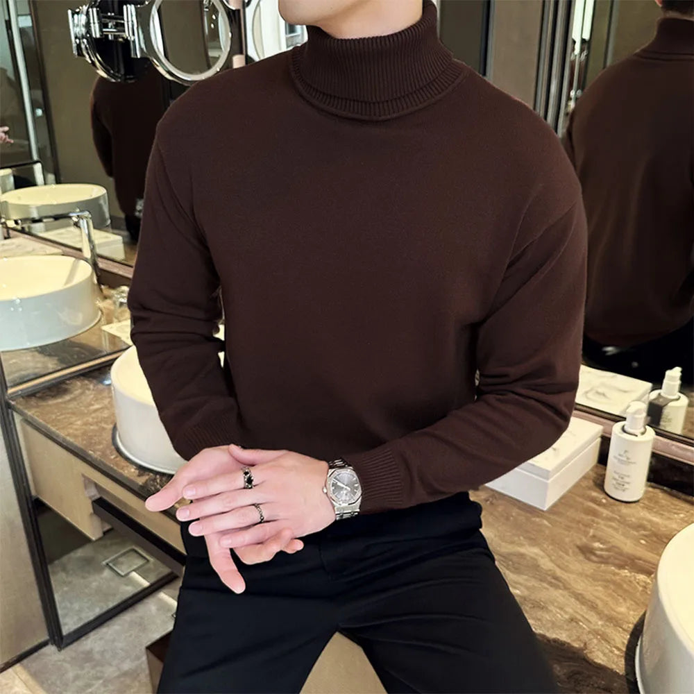 Moda coreana Otoño Invierno Sweaters Hombres Párricos Fleece Turtleneck Sweats Camisetas de fondo tibio