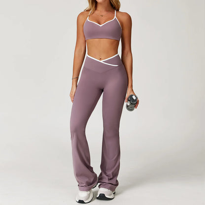Yoga Set 2 Pieces Workout Clothes Women's Tracksuit Sportswear Gym Clothing High Waist Bell-bottoms Sexy Fitness Bta Sports Suit