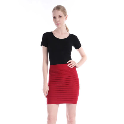 Elastično nagubano krilo visok pas bodycon mini krilo poslovno pisarnico poceni kratka krila s svinčnikom trdno barvo roza črno modro vroče