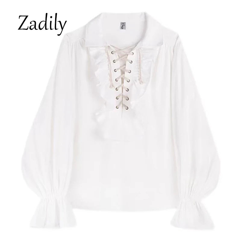 Camicetta vittoriana femminile camicetta gotica rosata girata pirata principe camicia poete
