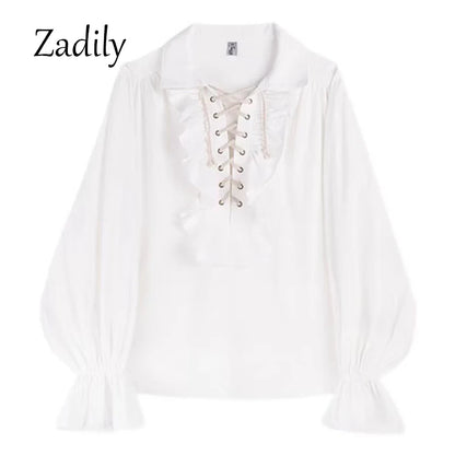 Camicetta vittoriana femminile camicetta gotica rosata girata pirata principe camicia poete