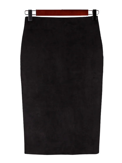Sexy Multi Color Suede Midi Pencil Skirt Women 2024 Fashion Elastic High Waist Office Lady Bodycon Skirts Saias