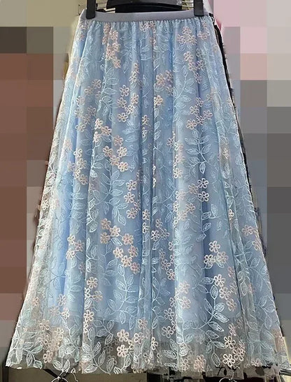 Woman Clothing Casual Elegant Summer Embroidery Streetwear Party Y2k Skirt Fashion Clothes Vintage Long Skirt Ethnic Style