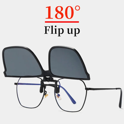 Polarized Flip Up Clip On Sunglasses Men Car Driver Photochromic Goggles Night Vision Glasses Anti Glare Vintage Square Glasses