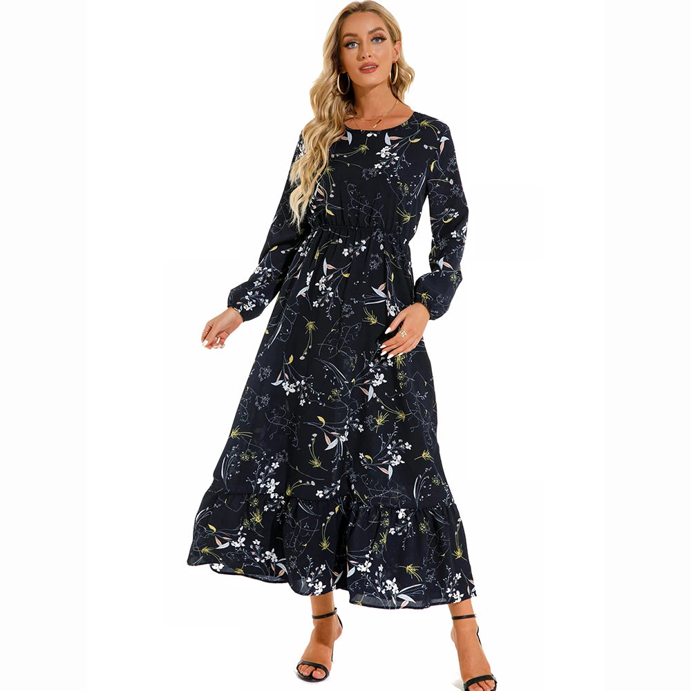 2023 Sping Summer Women Boemian Women maxi Casual cu mânecă lungă cu talie înaltă plajă de plajă rochii de șifon vestdoe florale mujer nou