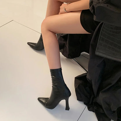 2023 WOMEN HIGH WEEL KRATKE KOŽNJI Čizme Nove čizme ženske tanke čizme za tanke potpele dame gležnjeve kratke čizme Botas de mujer