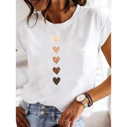 Love Heart imprimă femei tricou de vară fată o gât amuzant y2k tops tee feminin 90 îmbrăcăminte casual