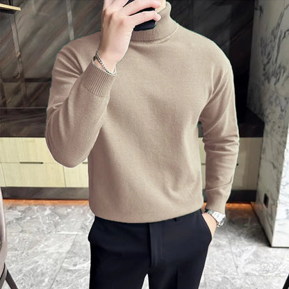 Moda coreana Otoño Invierno Sweaters Hombres Párricos Fleece Turtleneck Sweats Camisetas de fondo tibio