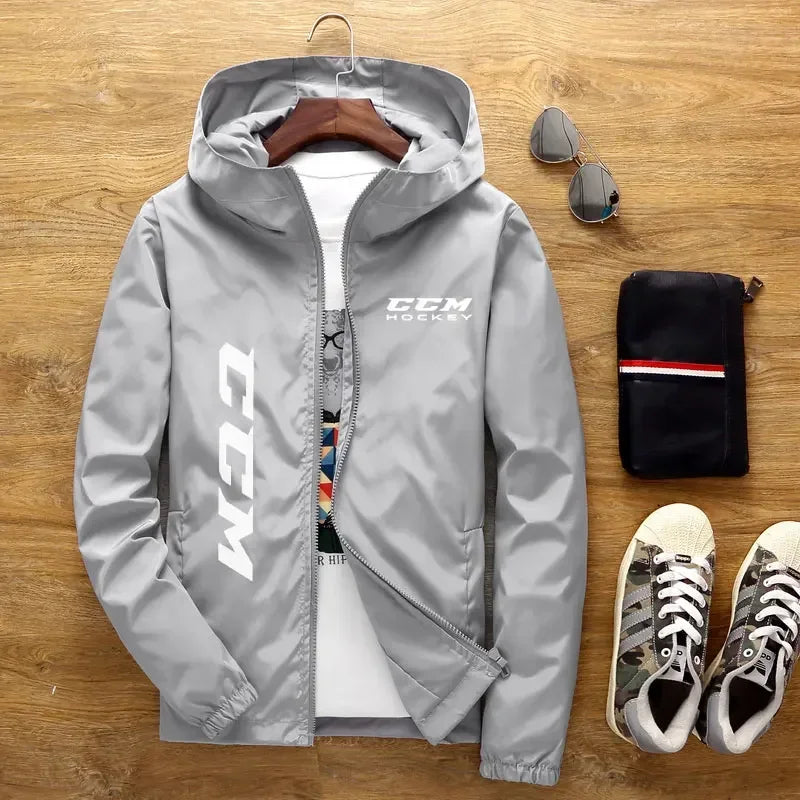 2024New Spring and Summer Hooded Men's Jacket CCM Hockey Herre Casual Windbreaker Zipper tynd sektion Hooded Jacket Men 7XL