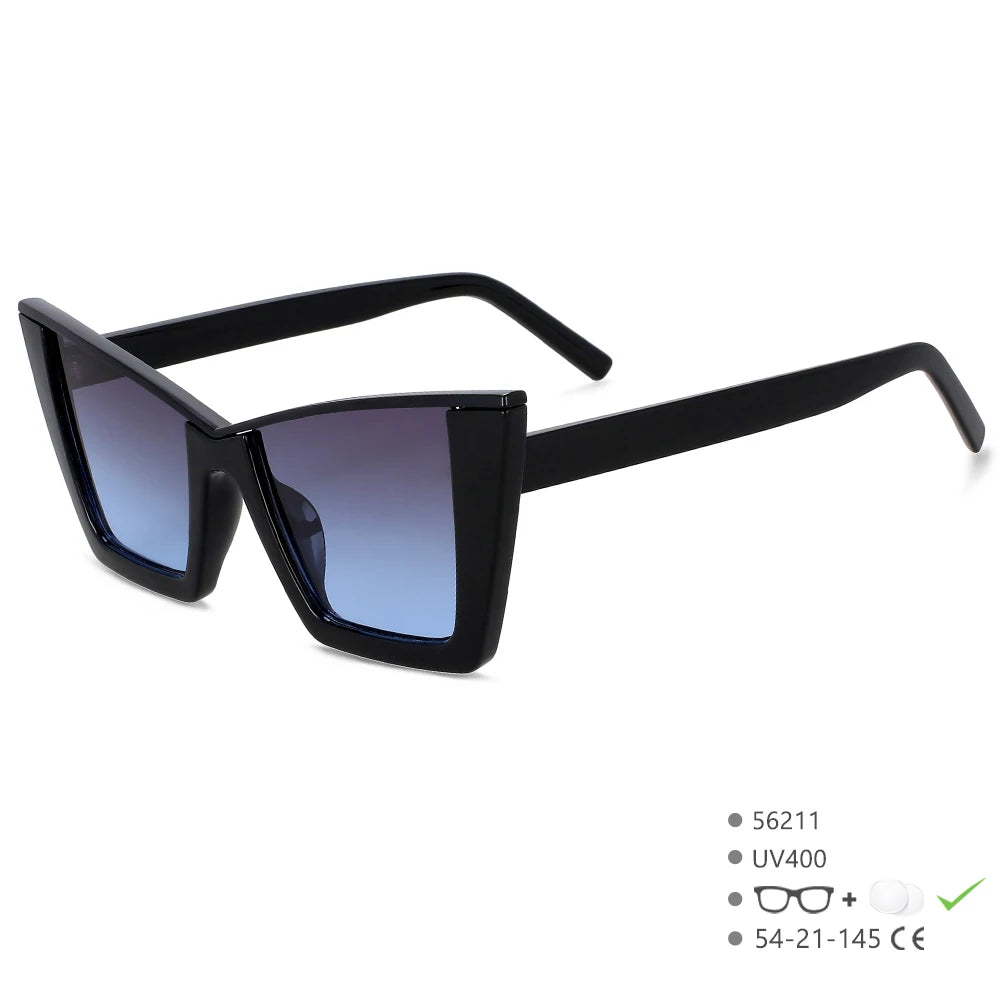 56211 Retro Square Cat Eye Sunglasses Women Popular Sun Glasses Ladies Black Eyeglasses Driver Goggles Uv400 Mirror
