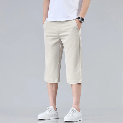 Men's Casual Thin Shorts Elastic Waist Comfortable Fashion Solid Color Straight Slim Breathable Male Clothing Short Pants