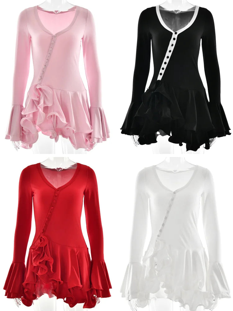 Asbobe Women's A-Line Bodycon Mini рокля Ръф