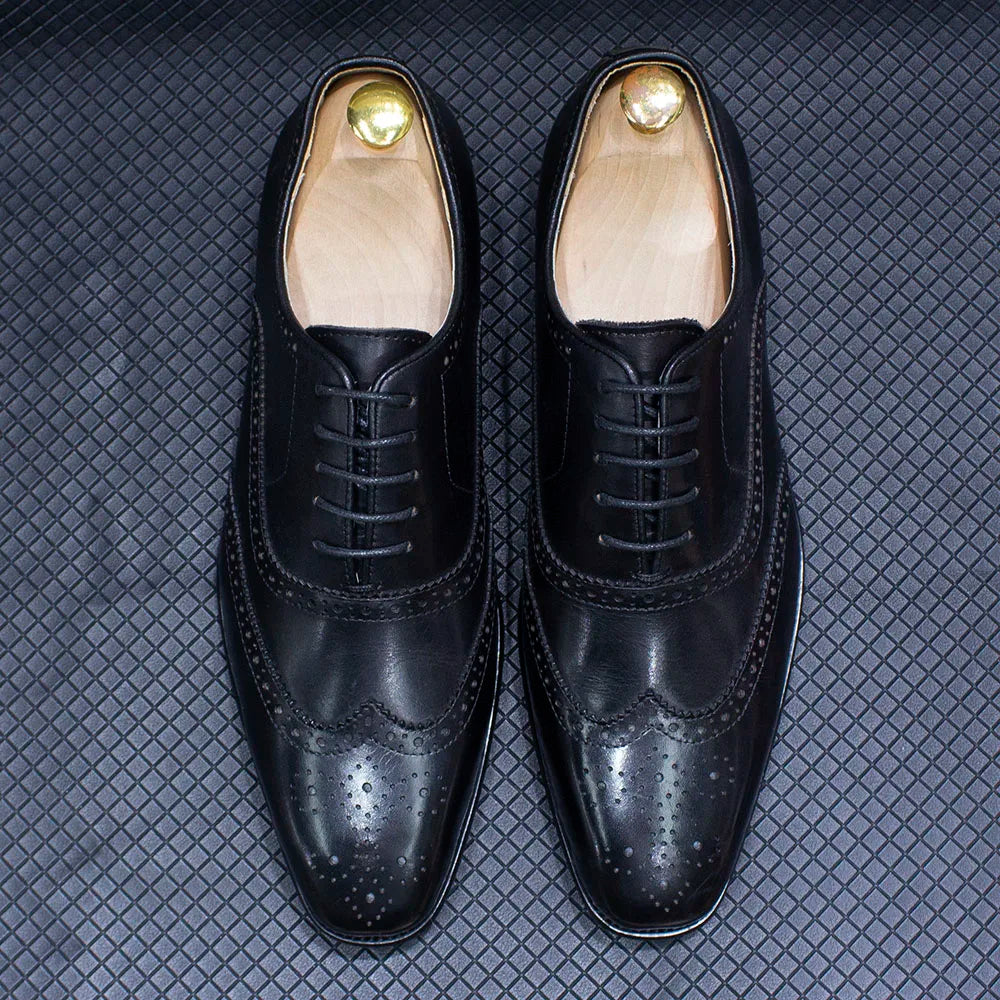 Size 7-12 Handmade Men's Wingtip Oxford Shoes Genuine Calfskin Leather Brogue Dress Shoes Classic Business Formal Shoes for Men