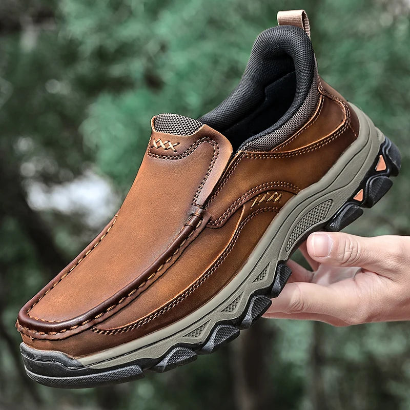 New Trend Men Genuine Leather Loafers Spring Autumn Hiking Shoes Stylish Outdoor Casual Shoes Cowhide Man Slip on Shoe Moccasins