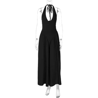 Talenza Backless Deep V Spliced Long Dress Summer Women's Sexy Party Kjole Halter Ny mode Slim hvid ærmeløs lang kjole