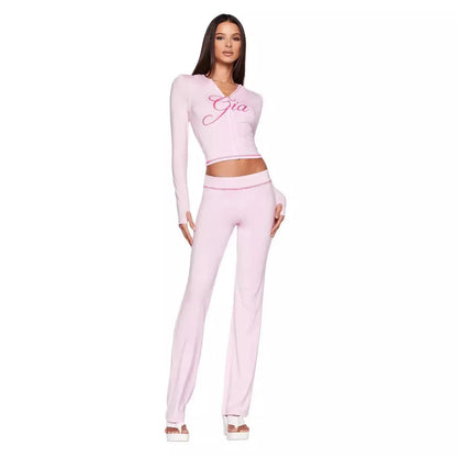 Ich bin GIA High Taisted Casual Hohosers Anzug mit Cardigan Summer Anzug elegantes Gelegenheitsdruck Kapuzenkürzel-Top-Frauen-Trailsuit Set