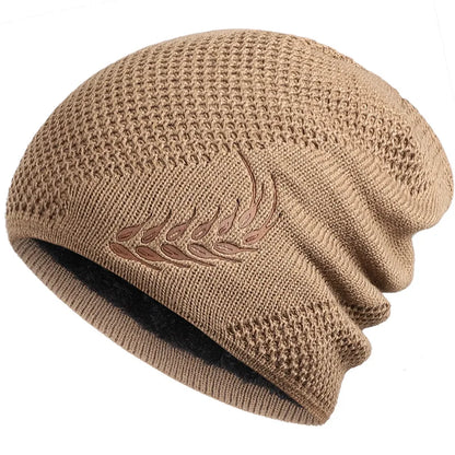 Knit Beanie Winter Hat Thermal Thick Polar Fleece Snow Skull Cap for Men and Women Autumn Hat Plus Velvet Wheat Knitted Hat