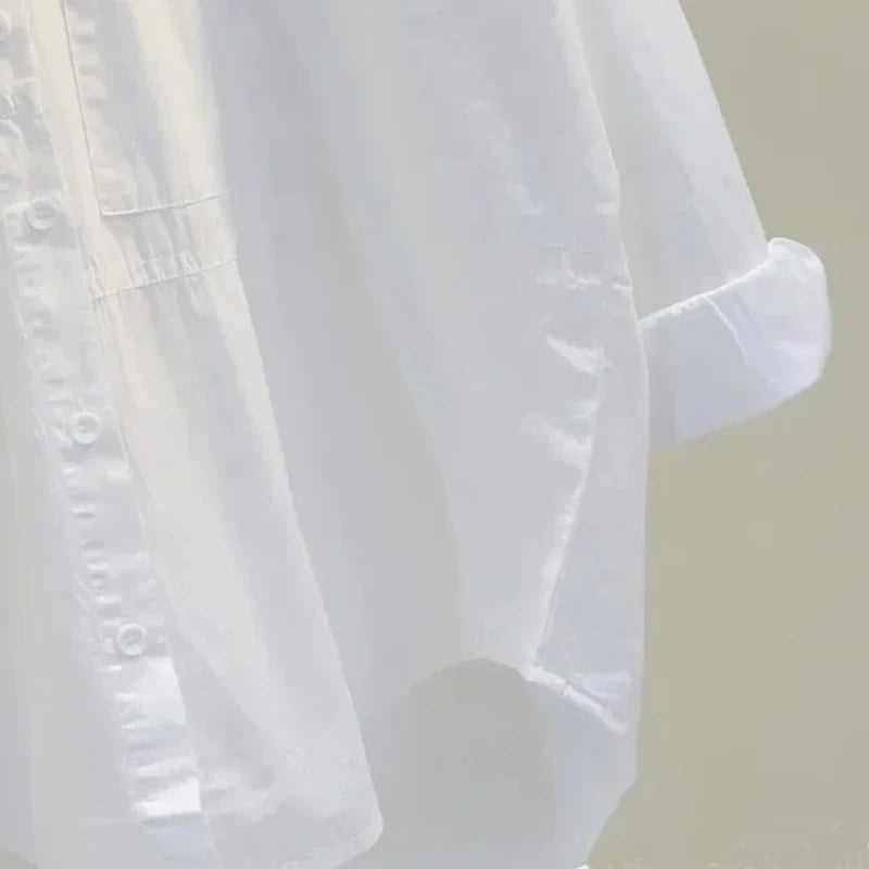 Long Sleeve White Women Shirt New Spring Casual Loose Office Blouse Lady Tops Button Simple Woman Clothes Blusas 12616