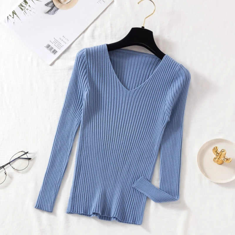 Herfst Winter Women Sweaters Casual gebreide lange mouw gebreide V Neck Lover Sweater Femme Fundamentele massieve jersey Tops Mode kleding