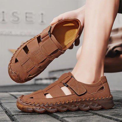 Men de verano Sandalias Genina cuero zapatos casuales zapatos de cuero para hombres para hombres zapatos de playa zapatos para hombres romanos zapatos
