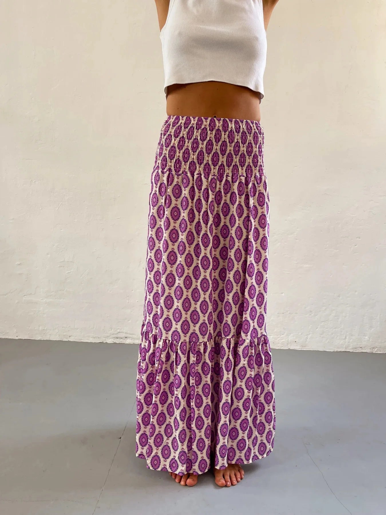 Faldas boho casuales para mujeres nuevas primavera de verano Fashion vintage flojo cintura con estampado floral estilo ético playa maxi falda