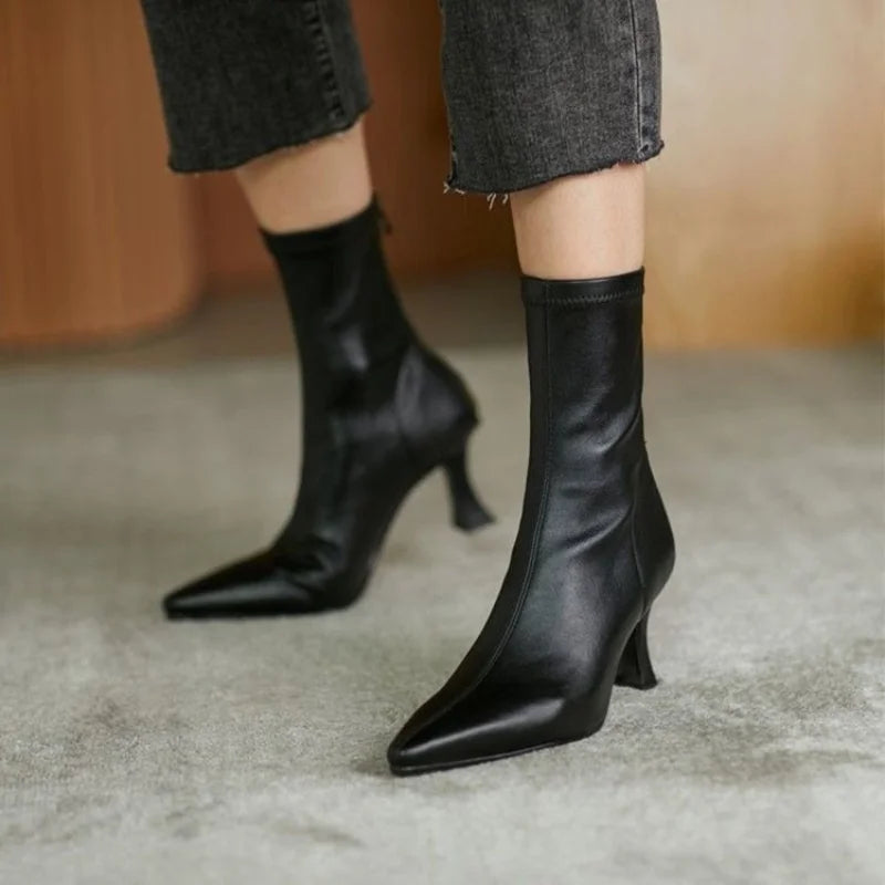 2023 WOMEN HIGH WEEL KRATKE KOŽNJI Čizme Nove čizme ženske tanke čizme za tanke potpele dame gležnjeve kratke čizme Botas de mujer