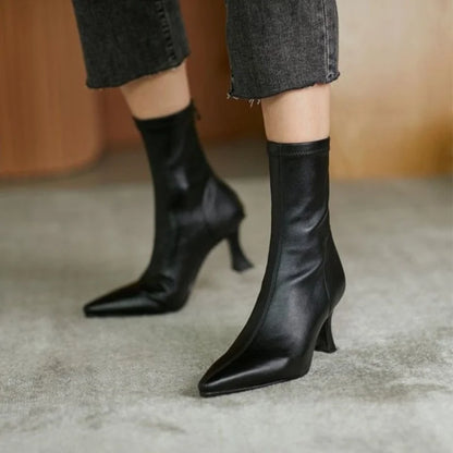 2023 WOMEN HIGH WEEL KRATKE KOŽNJI Čizme Nove čizme ženske tanke čizme za tanke potpele dame gležnjeve kratke čizme Botas de mujer