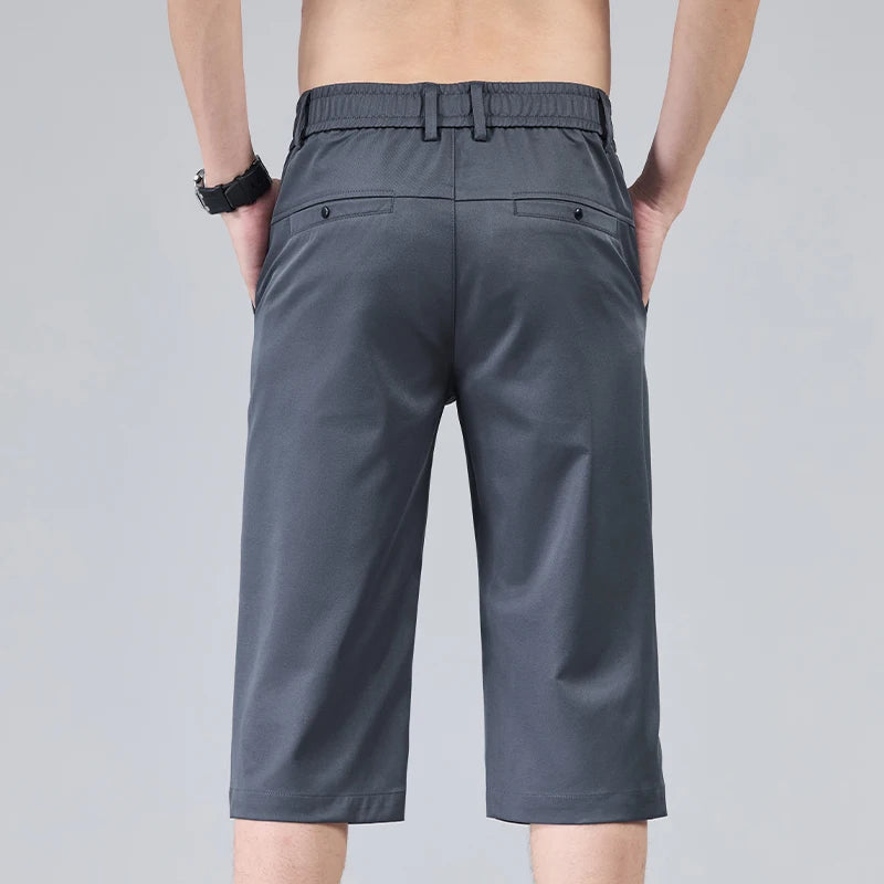 Men's Casual Thin Shorts Elastic Waist Comfortable Fashion Solid Color Straight Slim Breathable Male Clothing Short Pants