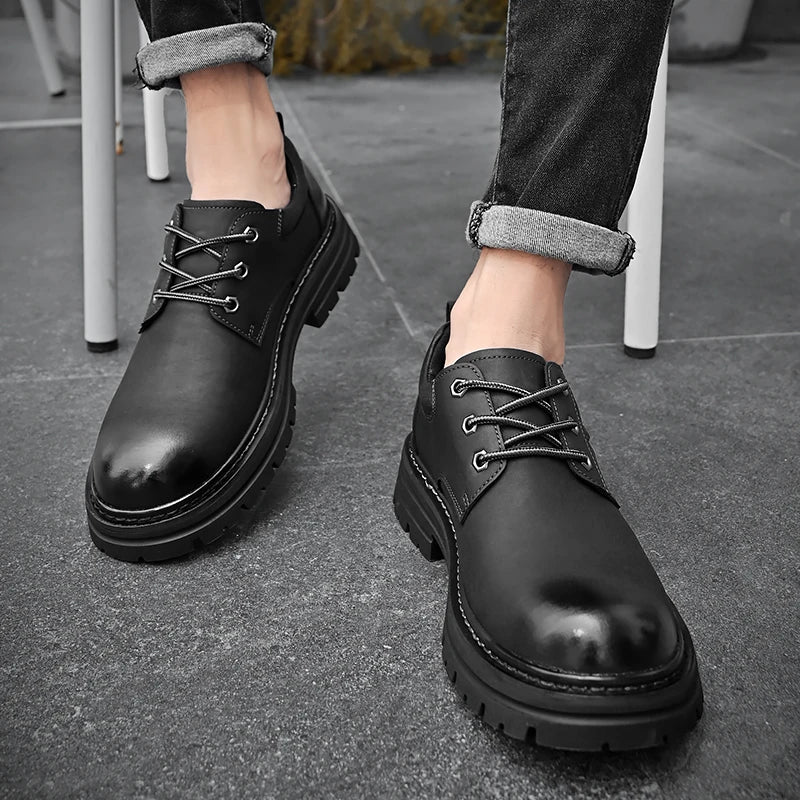 Golden Sapling Men Wide Toe Oxfords sko 2025 Klassikere Svart skinn Mannlige arbeidssko Lace-Up Man Casual Footwear Størrelse 38-46