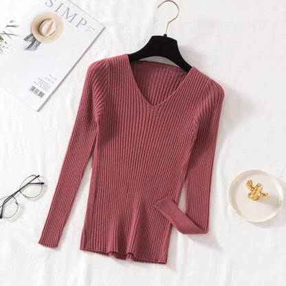 Herfst Winter Women Sweaters Casual gebreide lange mouw gebreide V Neck Lover Sweater Femme Fundamentele massieve jersey Tops Mode kleding