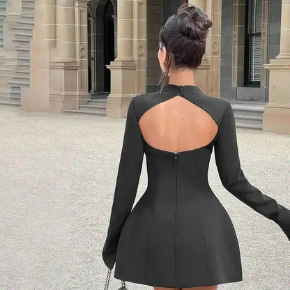 Avrilyaan Button Backless Bodycon Short Sexy A-line Dress Women Nightclub Party Dress Long Sleeve Mini Autumn Dress Vestidos