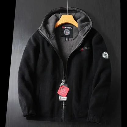 Nueva chaqueta de vellón para hombres de invierno calle británica engrosada chaqueta polar con capucha con capucha
