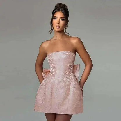 Townlike Jacquard Waist Wrap A-line Dress Women Mini 2024 Spring Summer Dress Elegant Bow Backless Sexy Party Dresses