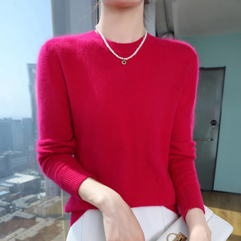 Nuovo maglione in pelliccia di pelliccia Pullover femminile a colori solidi Cashmere maglione a maglia a maglia a maglia e invernale Pullover rotondo Pullover di fascia alta