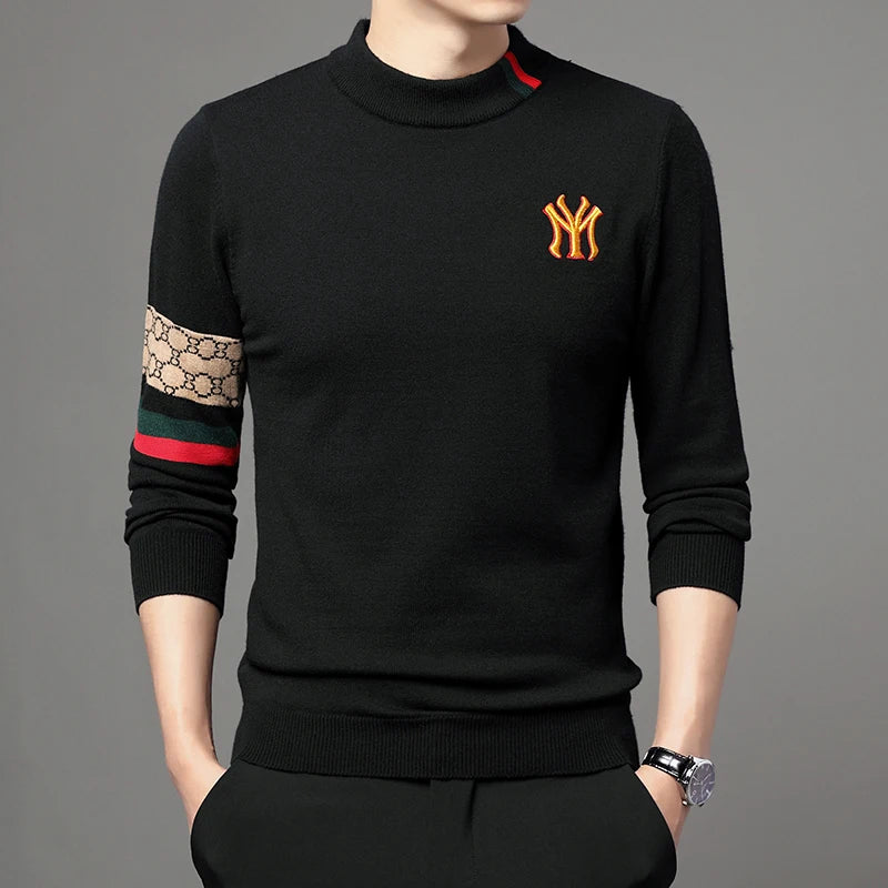 Mode ny 2023 Autumn Winter Casual broderi stickade tröjor tröjor designer o-hals varm jumper män kläder ropa hombre
