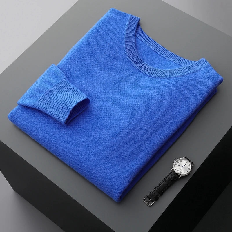 Mvlyflrt 100% puro suéter de lana merino para hombres tops de columna de cuello redondo otoño suéter de color sólido delgado versátil básico