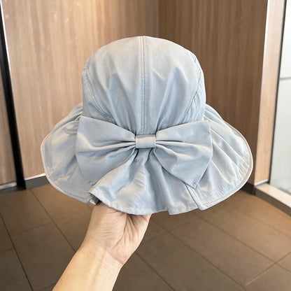 Women's Spring Summer Bow Knot Fisherman Hat Basin Sun Sunscreen Bucket Hat Fashion Sun Hat Cap H11