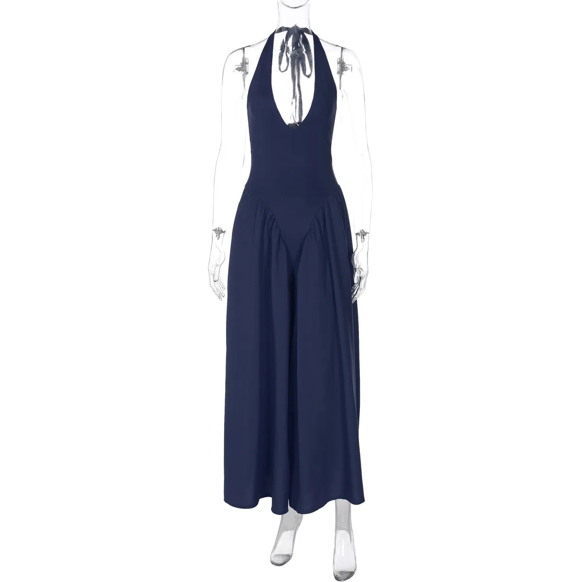 Talenza Backless Deep V Spliced Long Dress Summer Women's Sexy Party Kjole Halter Ny mode Slim hvid ærmeløs lang kjole