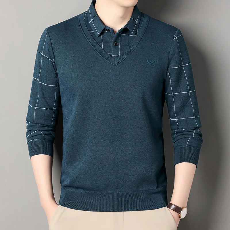 Suéter de punto de vellón macho suéter para hombres de otoño camiseta de invierno suéteres beige azul marino azul coreano top coreano