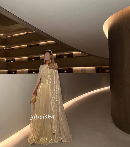 Персонализирана органза драпирана плитка официална вечер A-Line Jewel Bespoke Bespok