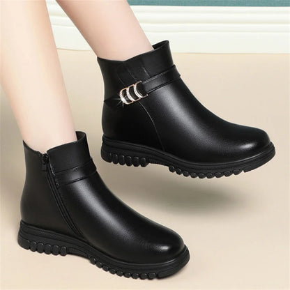 Winter Autumn Woman Fashions Elegant Casual Simple Ankle Snow Boots Mother Flat Warm Non-slip Plush Velvet Cotton Shoes
