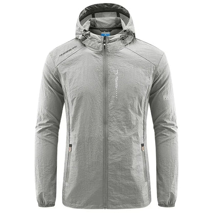 Summer Outdoor Szybki suchy słońce cienki kurtka Mężczyźni wędkarski Rybołówstwo z kapturem sportowy sport Ultra lekkie płaszcze