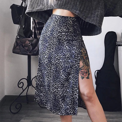 Vintage Skirt Summer Flower Leopard Print High Waist Stretch Long Skirt for Women A-Line Skirts Fashion Beach Maxi Skirt